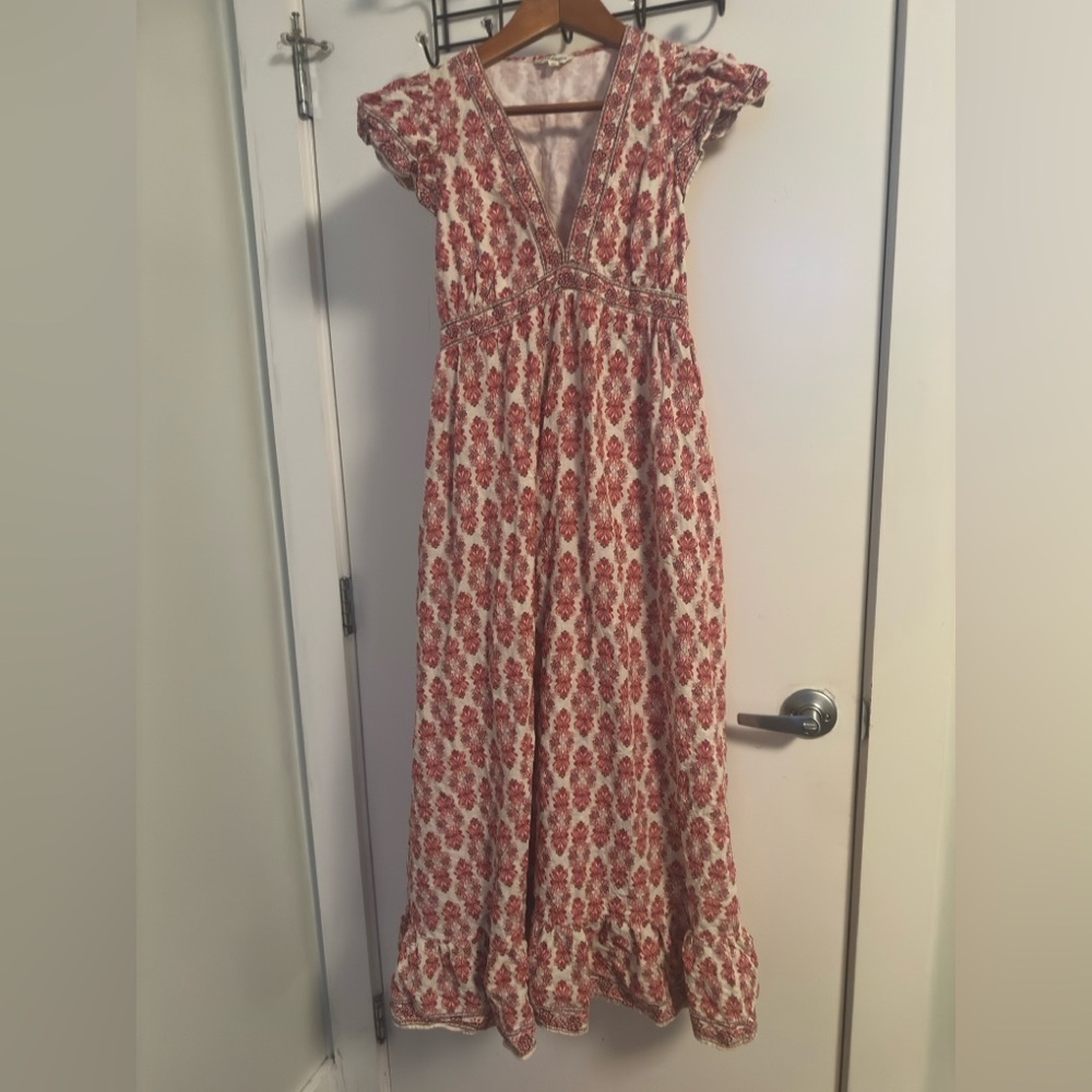 Max Studio Red and Cream Floral Maxi Dress